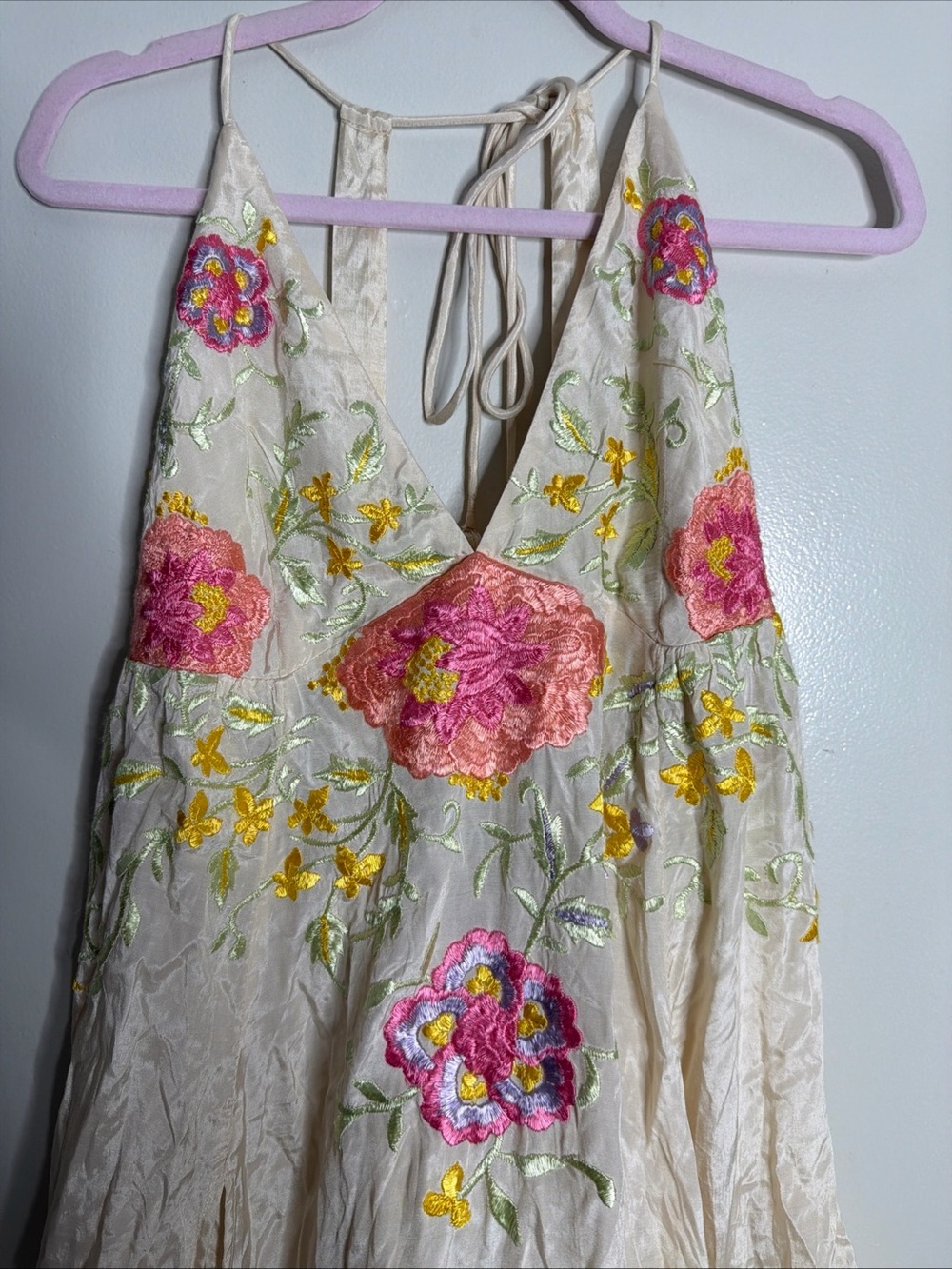 Free people Full Bloom Colorful Embroidered Handkerchief Hem Tunic top L - Picture 8 of 11
